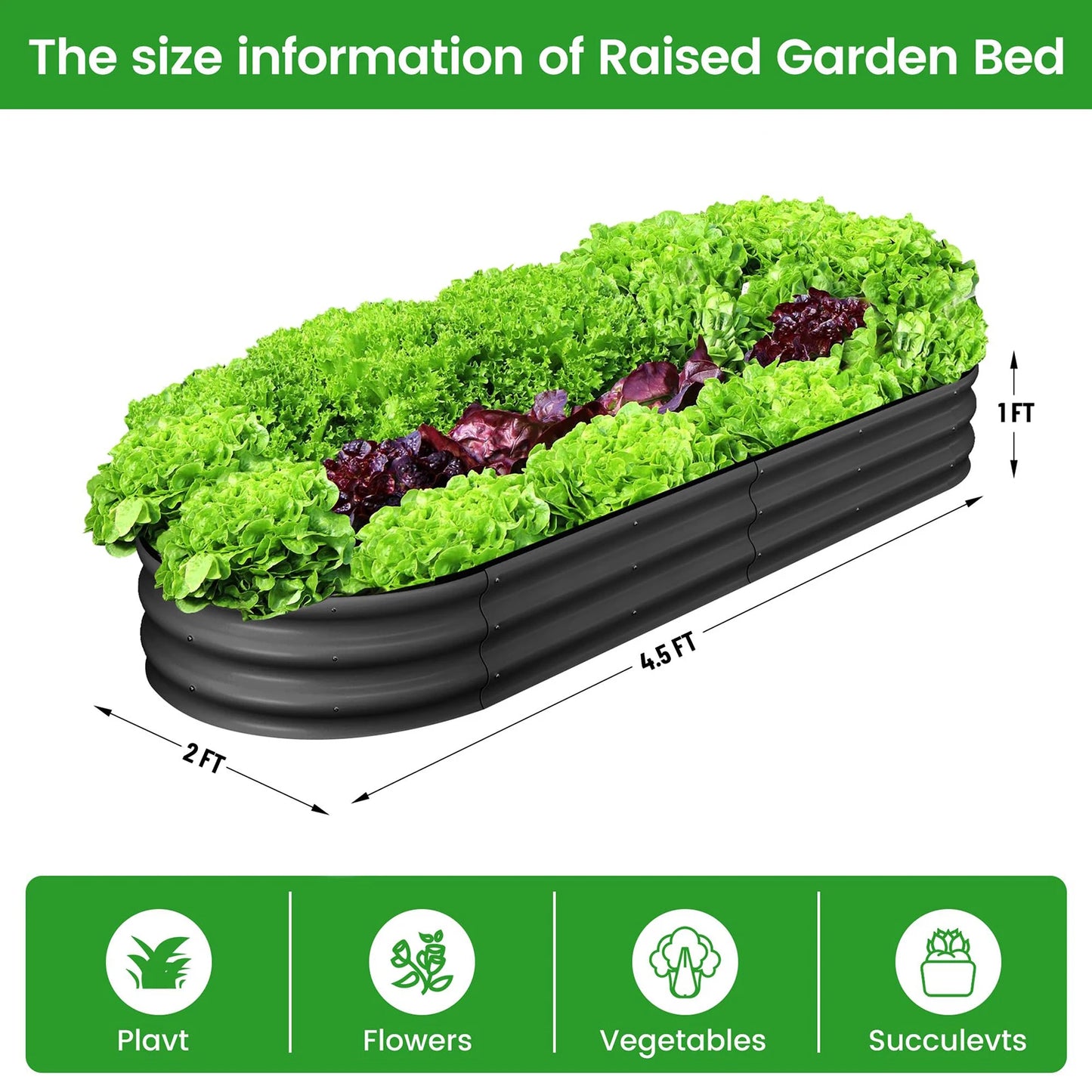 HiMISS Oval Raised Garden Bed Galvanized Planter Box Open Bottom