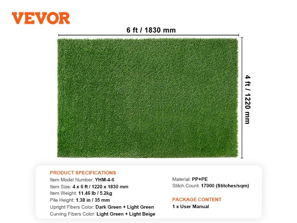 CooRug Realistic Outdoor Artificial Grass Turf Rug For Pets Garden