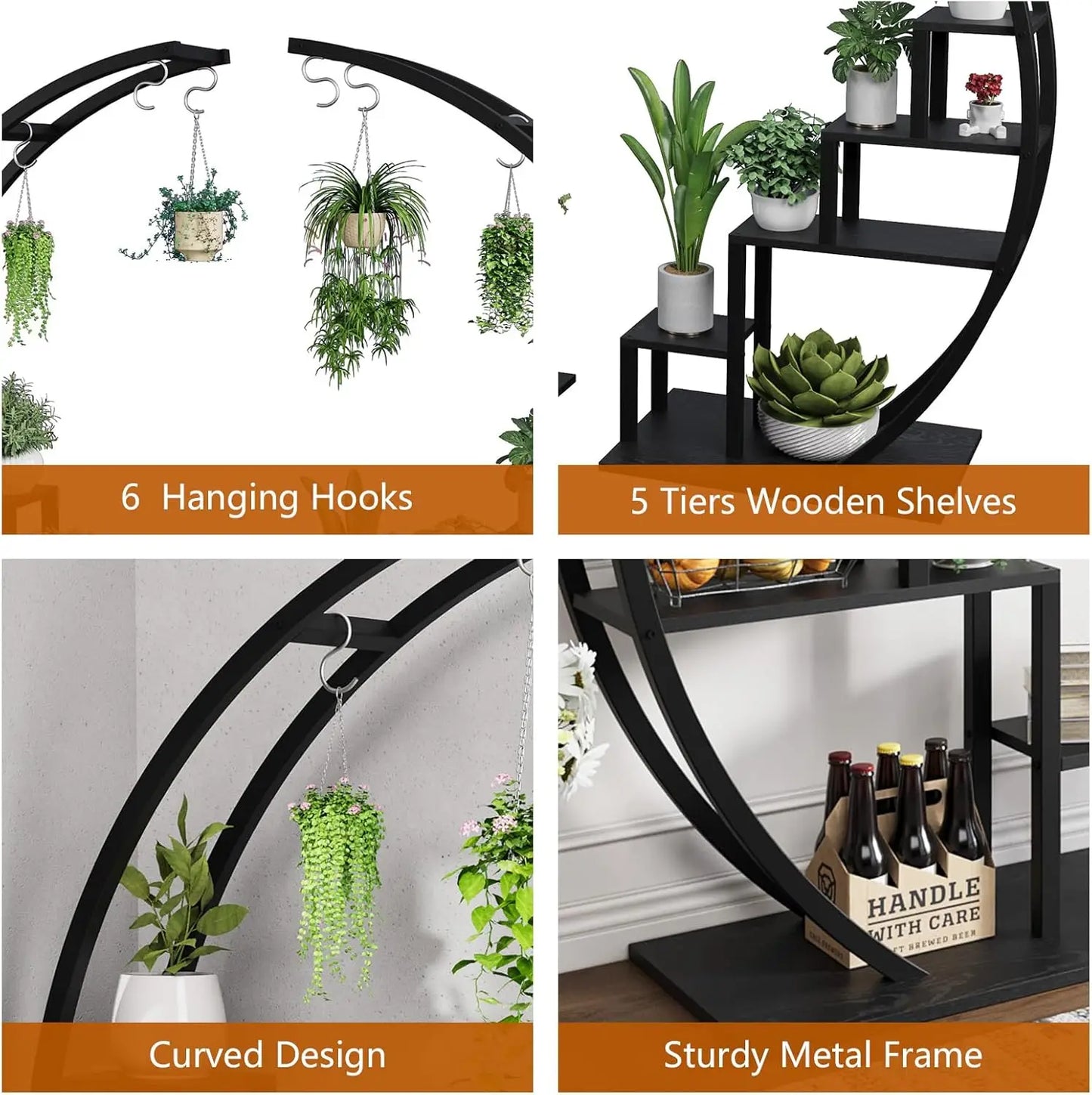 TWISTER.CK 5 Tier Metal Plant Stand Half Moon Indoor Garden