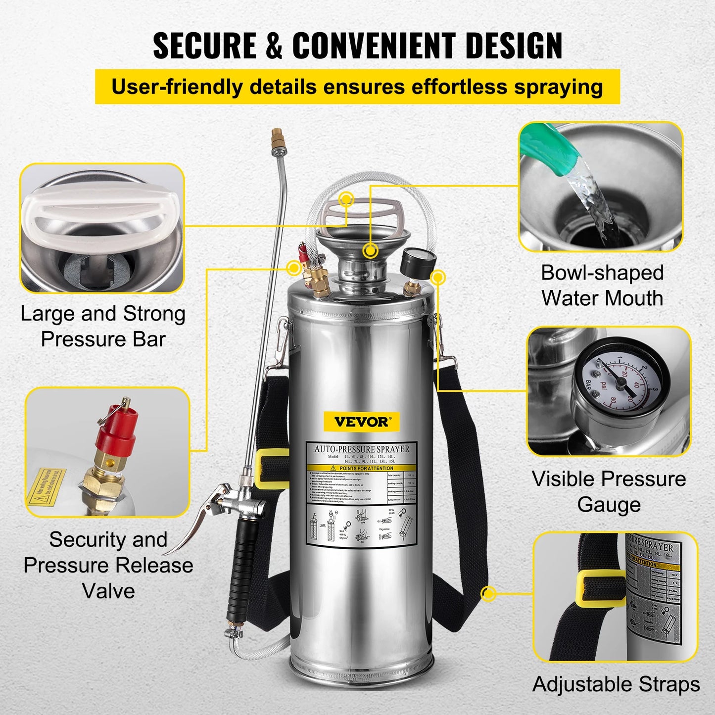 SucceBuy Hand Powered Stainless Steel Sprayer Garden Home Cleaning