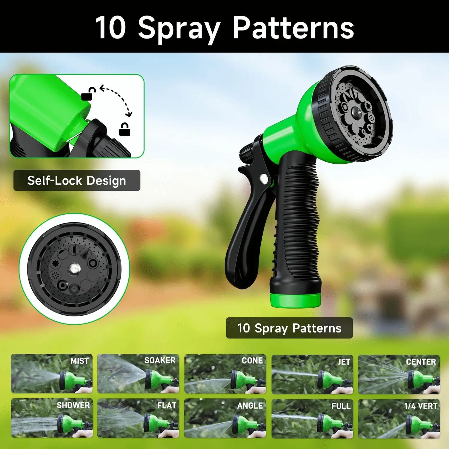 Expandable Garden Hose With Holder And 10 Pattern Spray Nozzle
