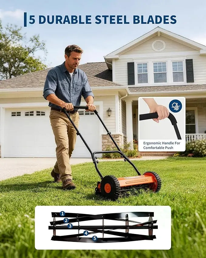 Manual Push Lawn Mower For Yards Portable Walk Behind