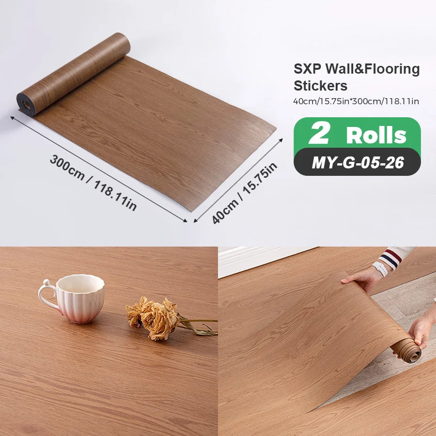 Self Adhesive Wall And Floor Sticker Wood Grain Marble Design 2 Rolls