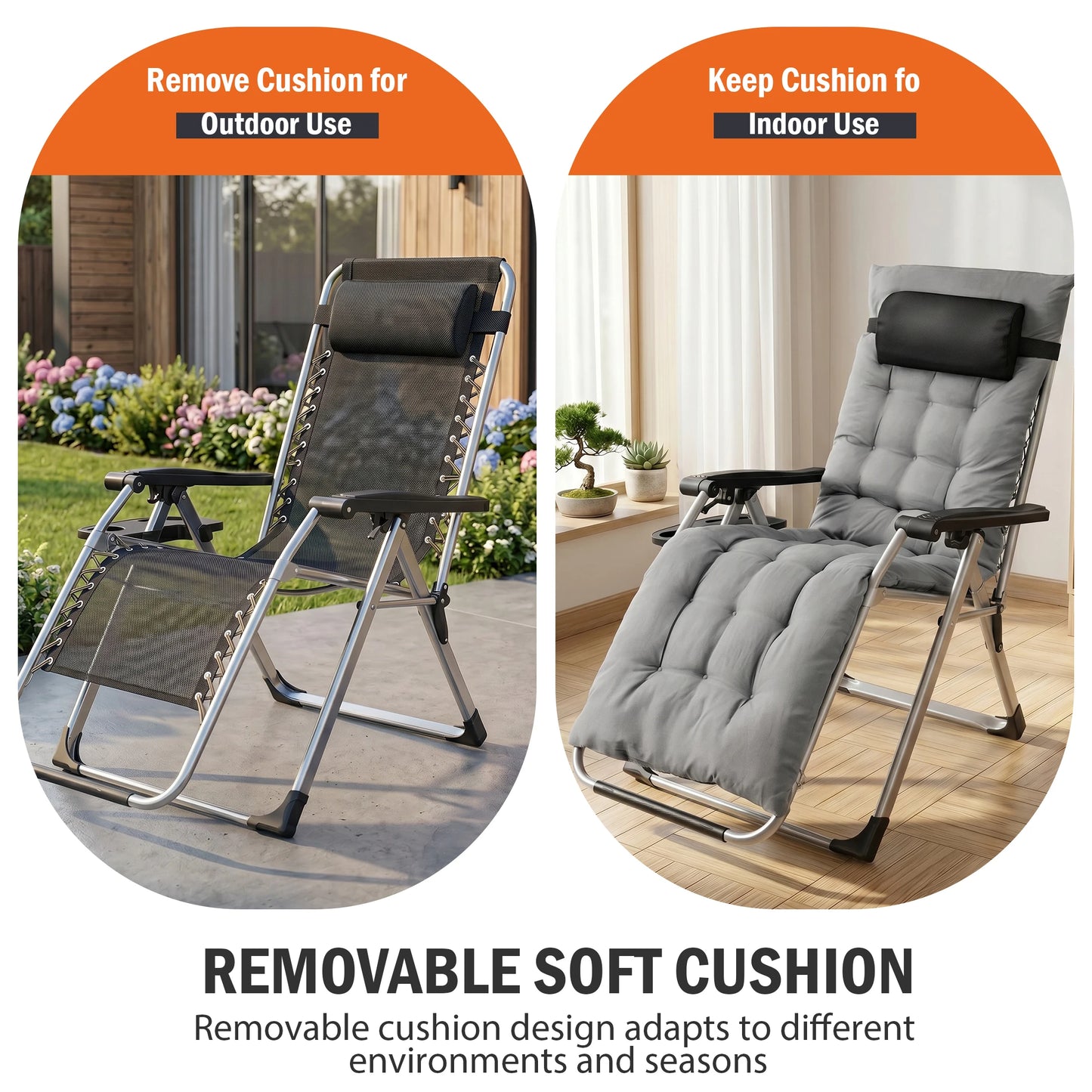 JHK Zero Gravity Reclining Camping Lounge Chair With Cup Holder Trays