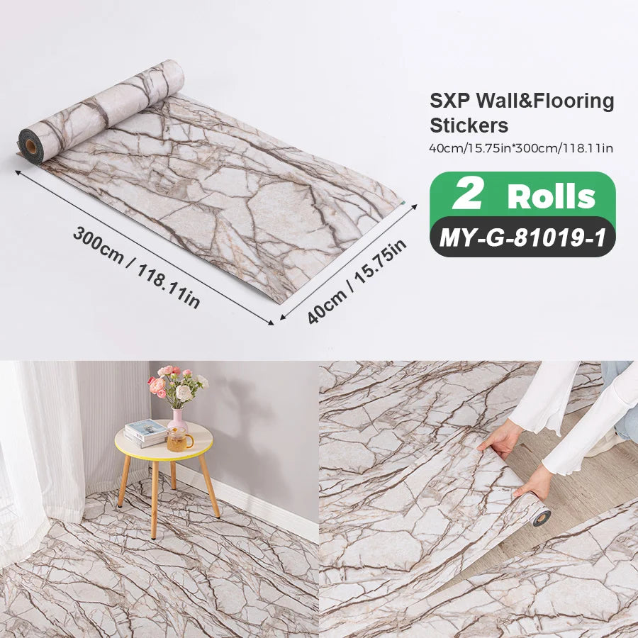 Self Adhesive Wall And Floor Sticker Wood Grain Marble Design 2 Rolls