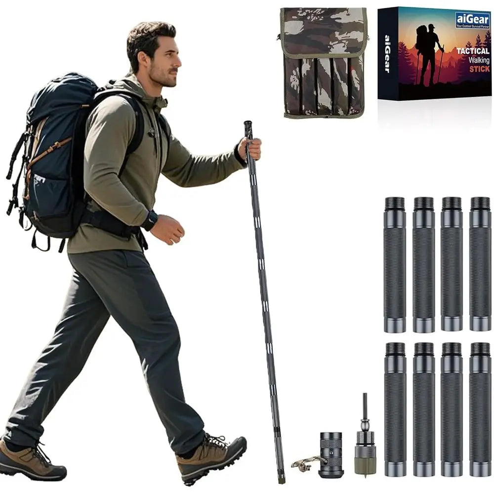 7 In 1 Tactical Walking Stick Space Grade Alloy For Survival Hiking Self Defense