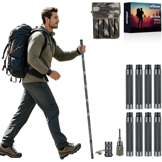 7 In 1 Tactical Walking Stick Space Grade Alloy For Survival Hiking Self Defense