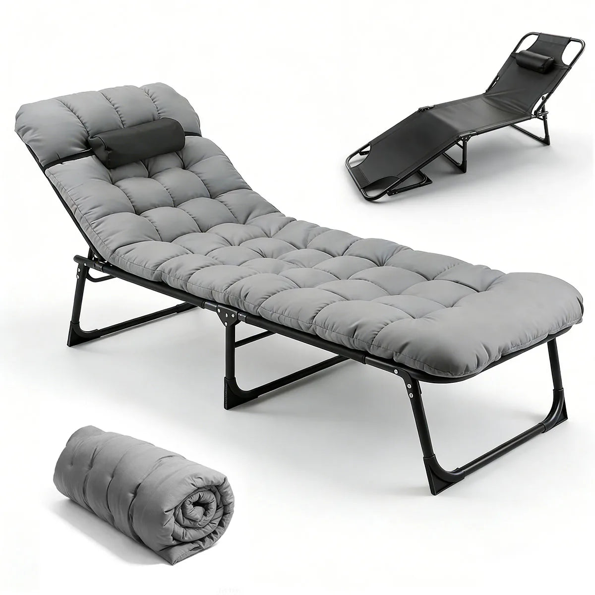 Adjustable Three-Position Folding Camping Lounge Chair With Removable Cushion