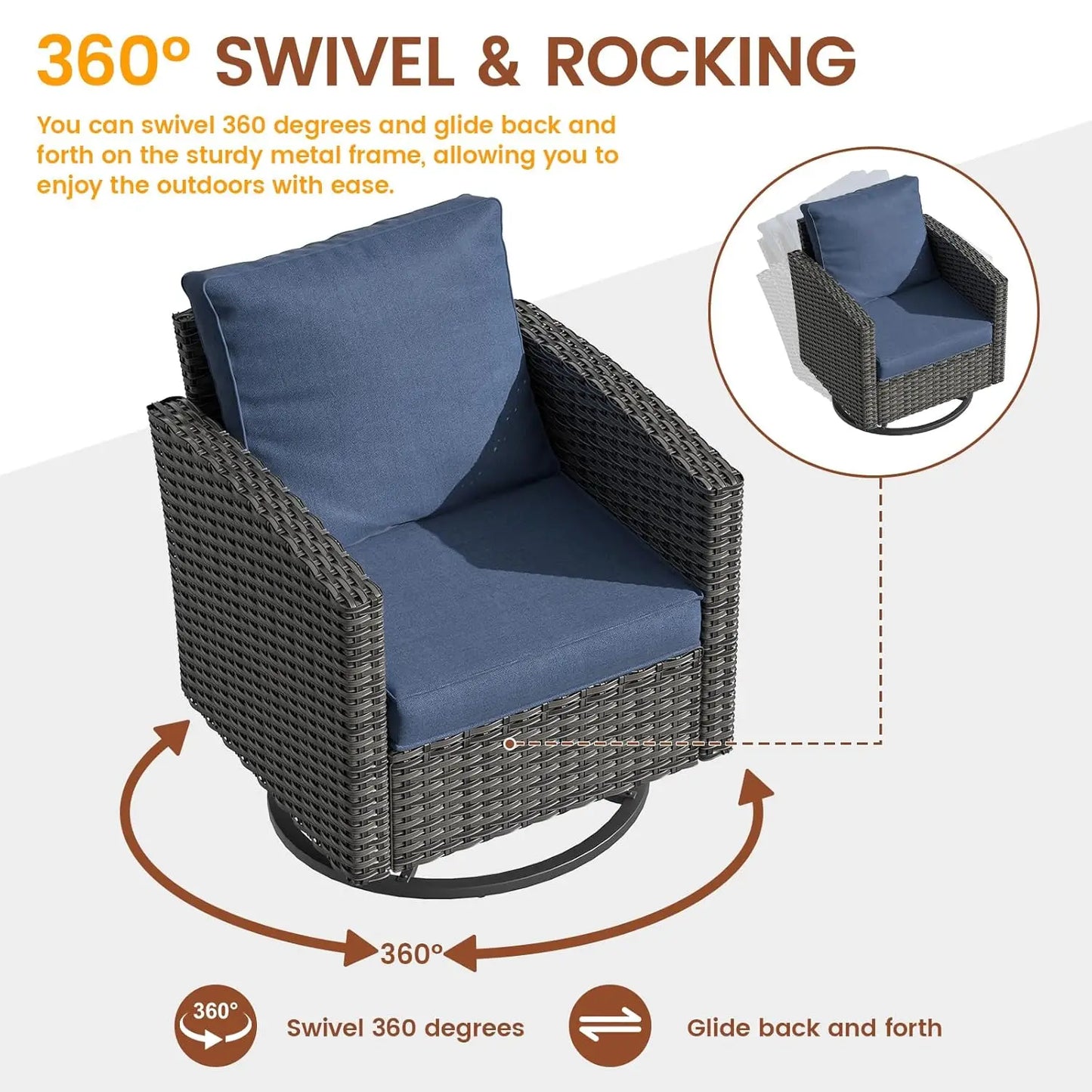 Six Piece PE Rattan Sectional Sofa Set With Swivel Chairs