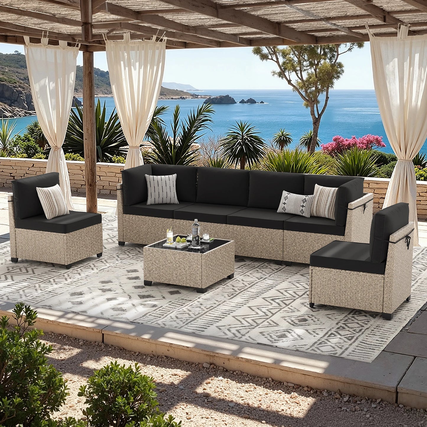 Outdoor Rattan Patio Set With Tempered Glass Table All Weather