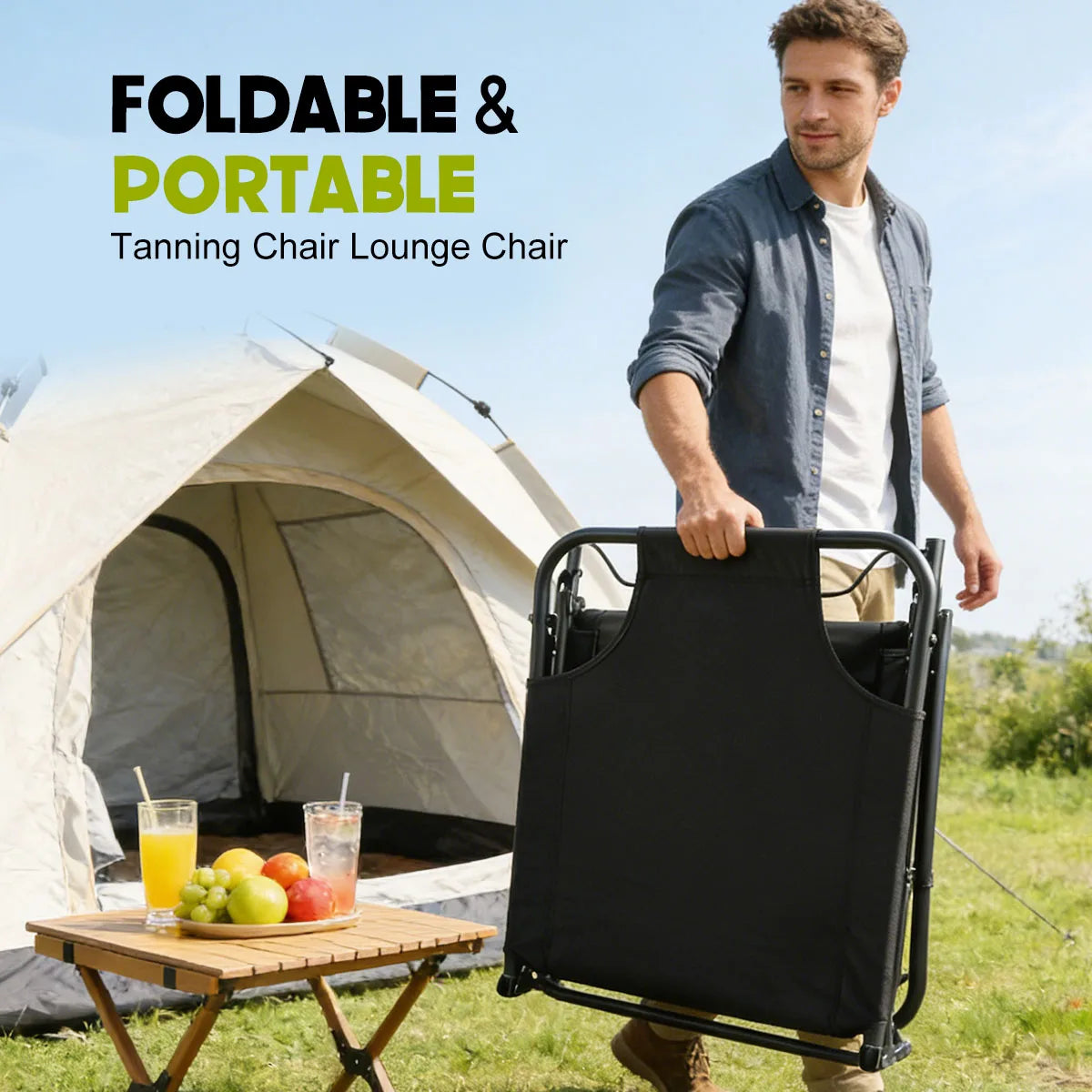 Adjustable Three-Position Folding Camping Lounge Chair With Removable Cushion