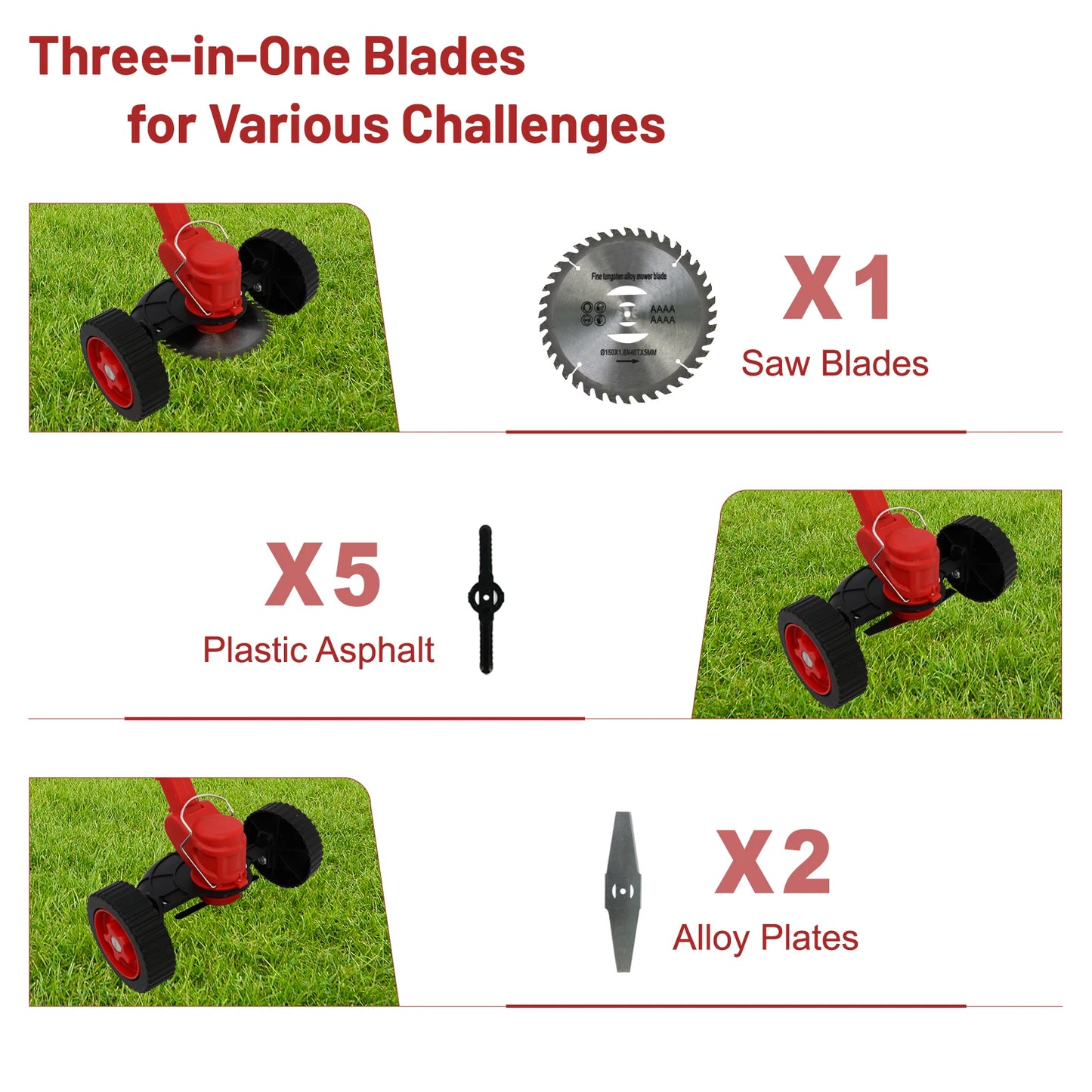 3 In 1 Cordless Grass Trimmer Edger With Wheels 21V