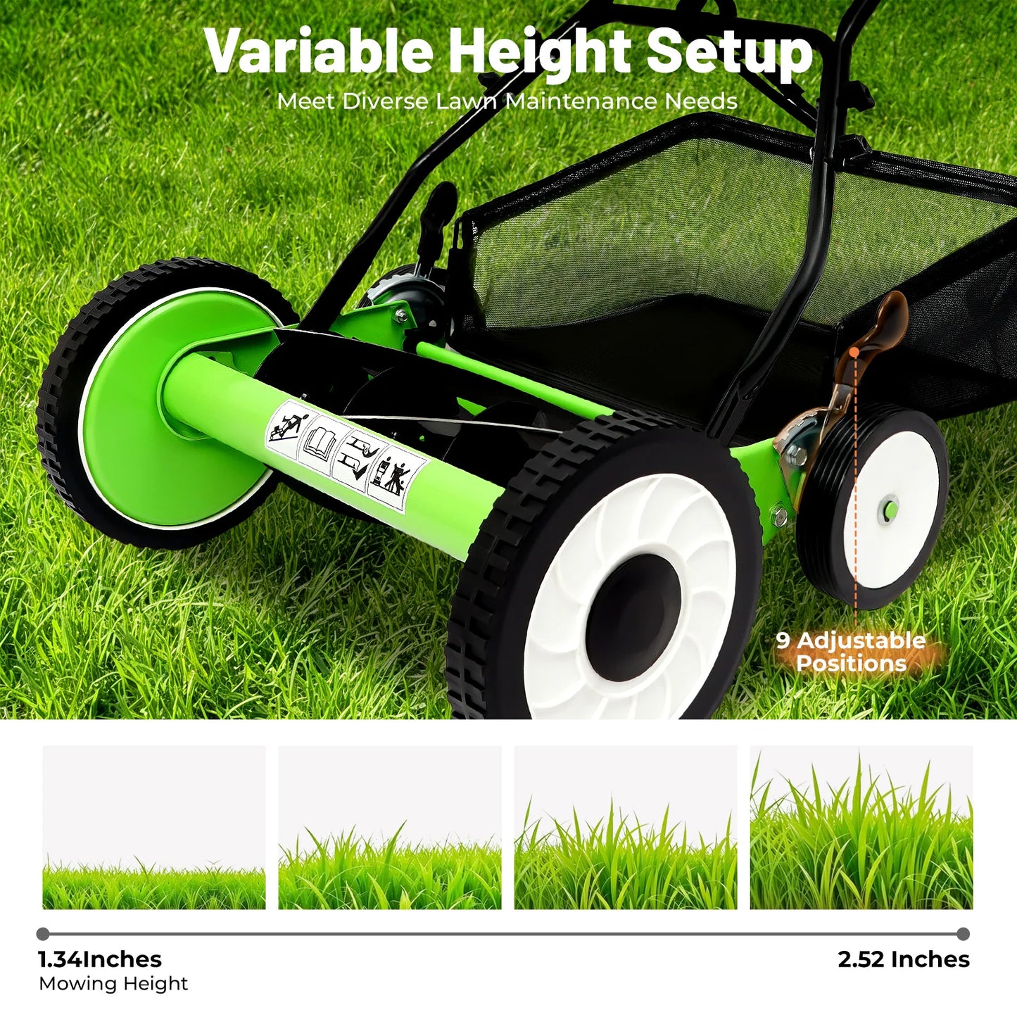Bymaocar Push Reel Lawn Mower With Grass Catcher And Wheels