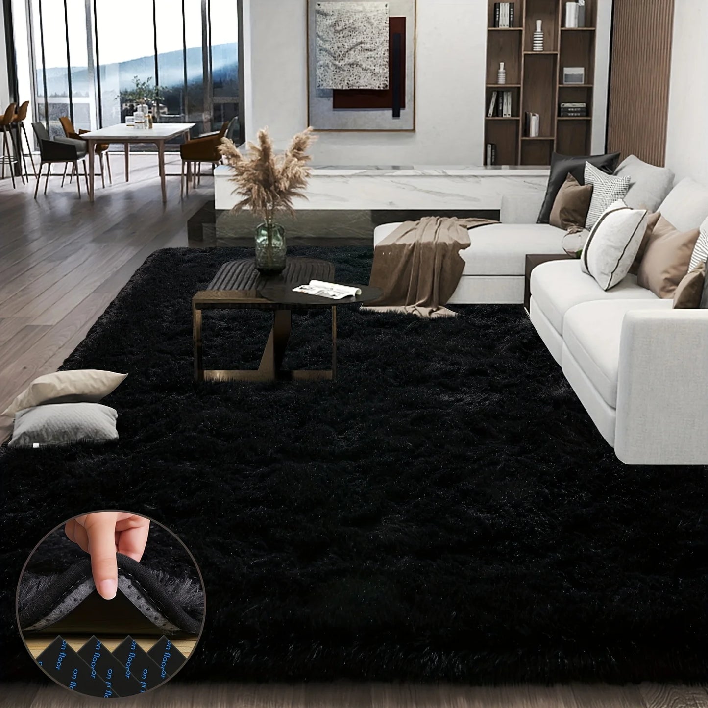 Fluffy Plush Area Rug With Geometric Pattern For Living Room