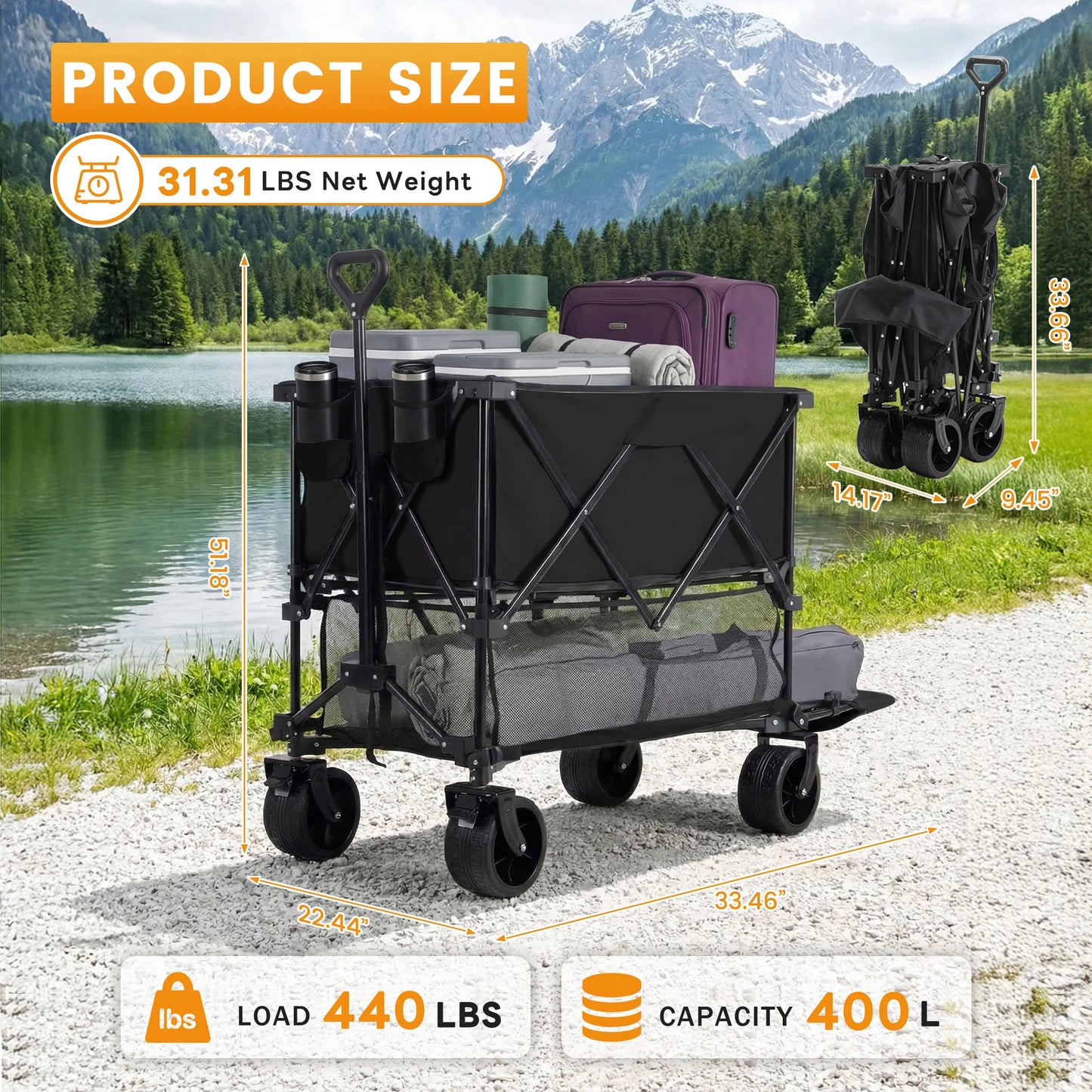 JHK Outdoor Double Decker Wagons Cart 440 Lbs Large Capacity