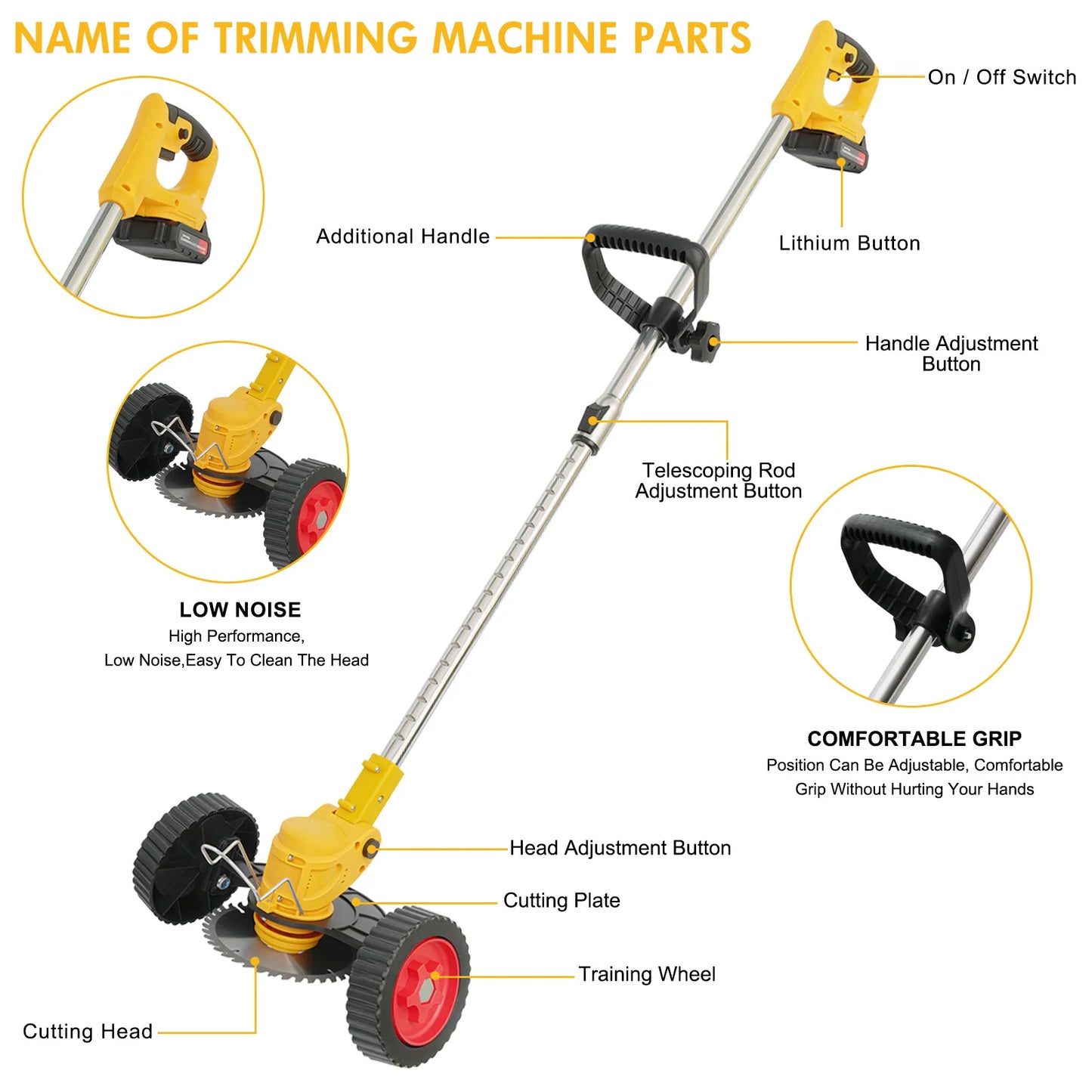 3 In 1 Cordless Grass Trimmer With Wheels Edger Mower