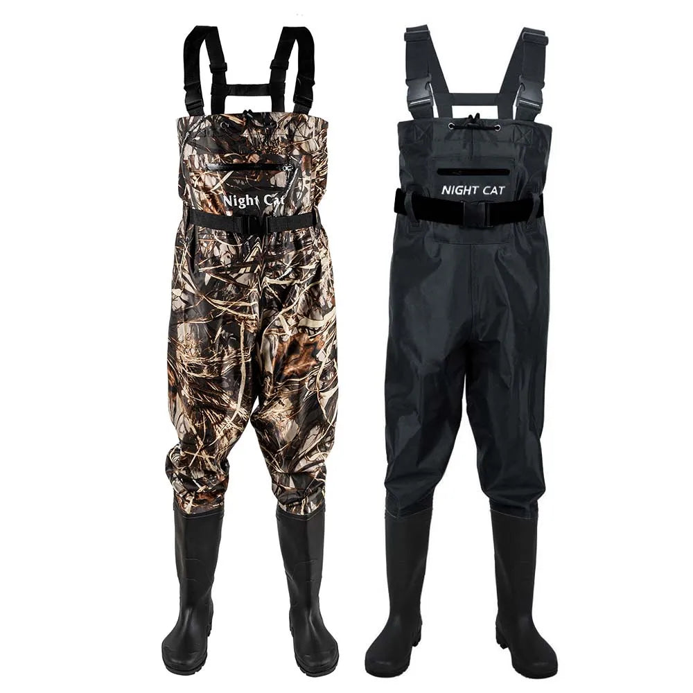 Unisex Waterproof Nylon PVC Chest Waders With Boots For Fishing Anti Slip Sole